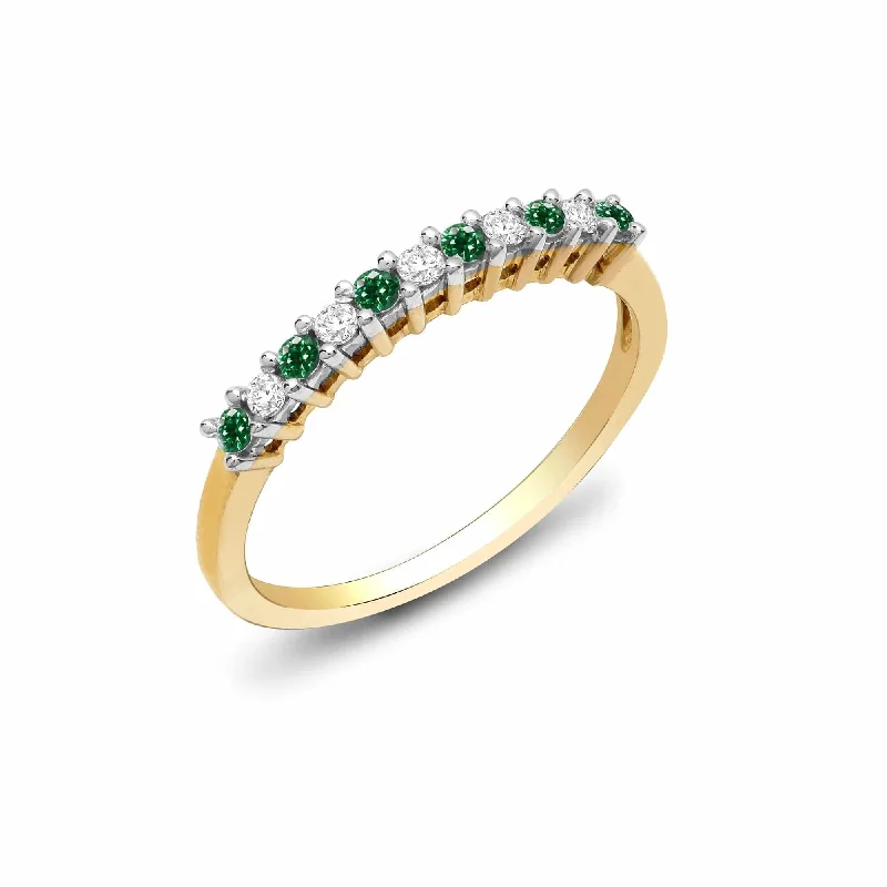 Raw wood rings-9ct Yellow Gold Diamond And Emerald Ring