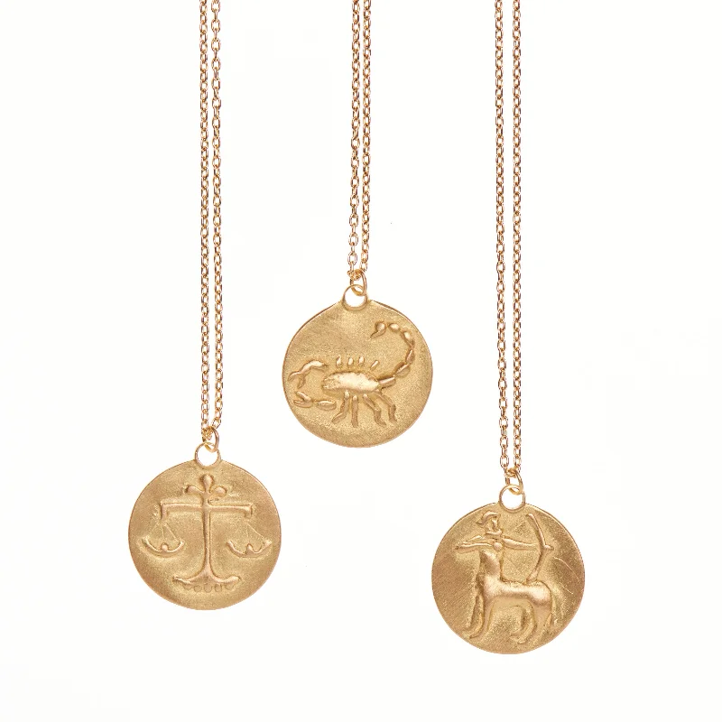 Memory locket necklaces-Marian Maurer 18k Zodiac Medal Necklace w/ 16"-18" Chain