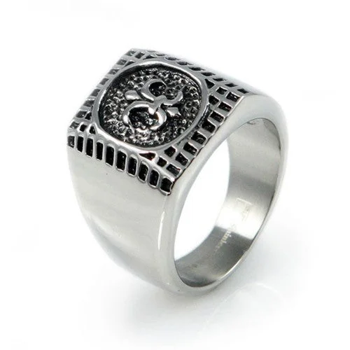 Linked band rings-Stainless Steel Fleur De Lis Ring -18mm