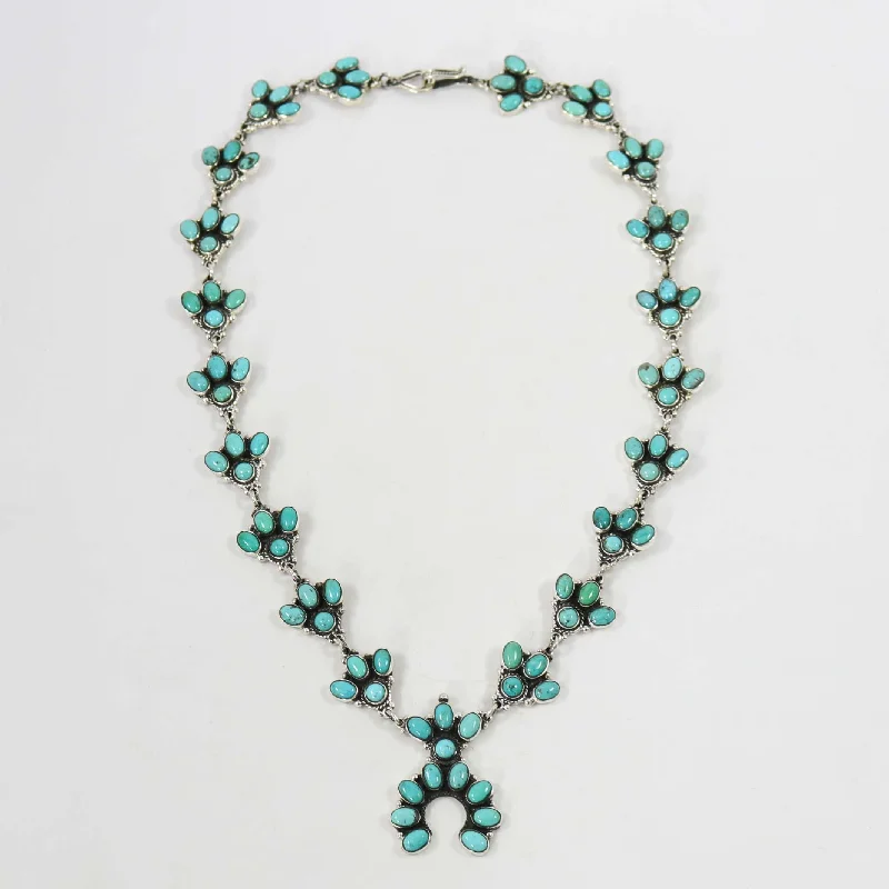 Boho woven necklaces-Turquoise Squash Blossom Necklace