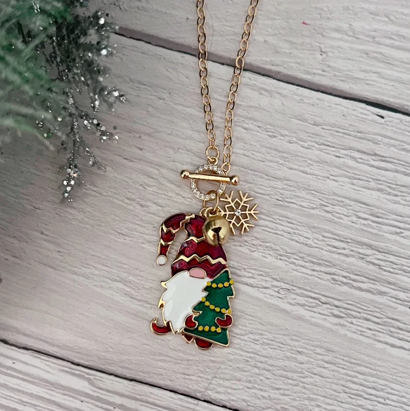 Stamped coin necklaces-Christmas Gnome Toggle Necklace