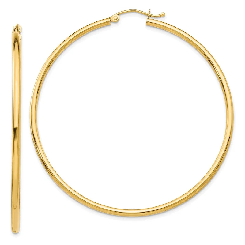 Glowing star earrings-2mm, 14k Yellow Gold Classic Round Hoop Earrings, 55mm (2 1/8 Inch)