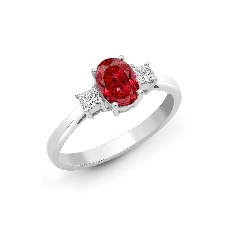 Stamped name rings-18ct White Gold Diamond And Ruby 3 Stone Ring