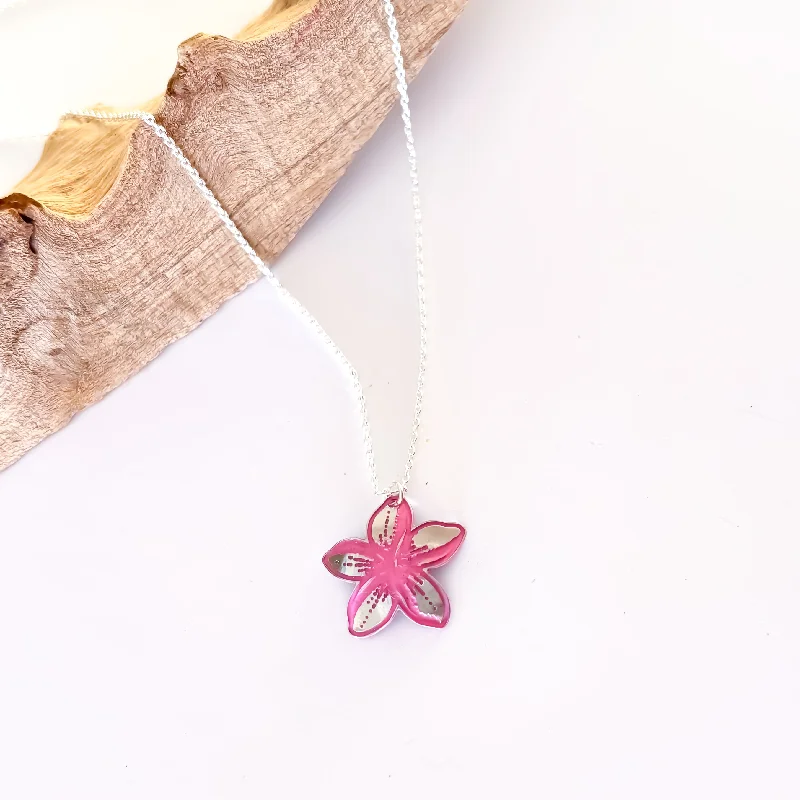 Faith cross necklaces-Plumeria Pink Necklace