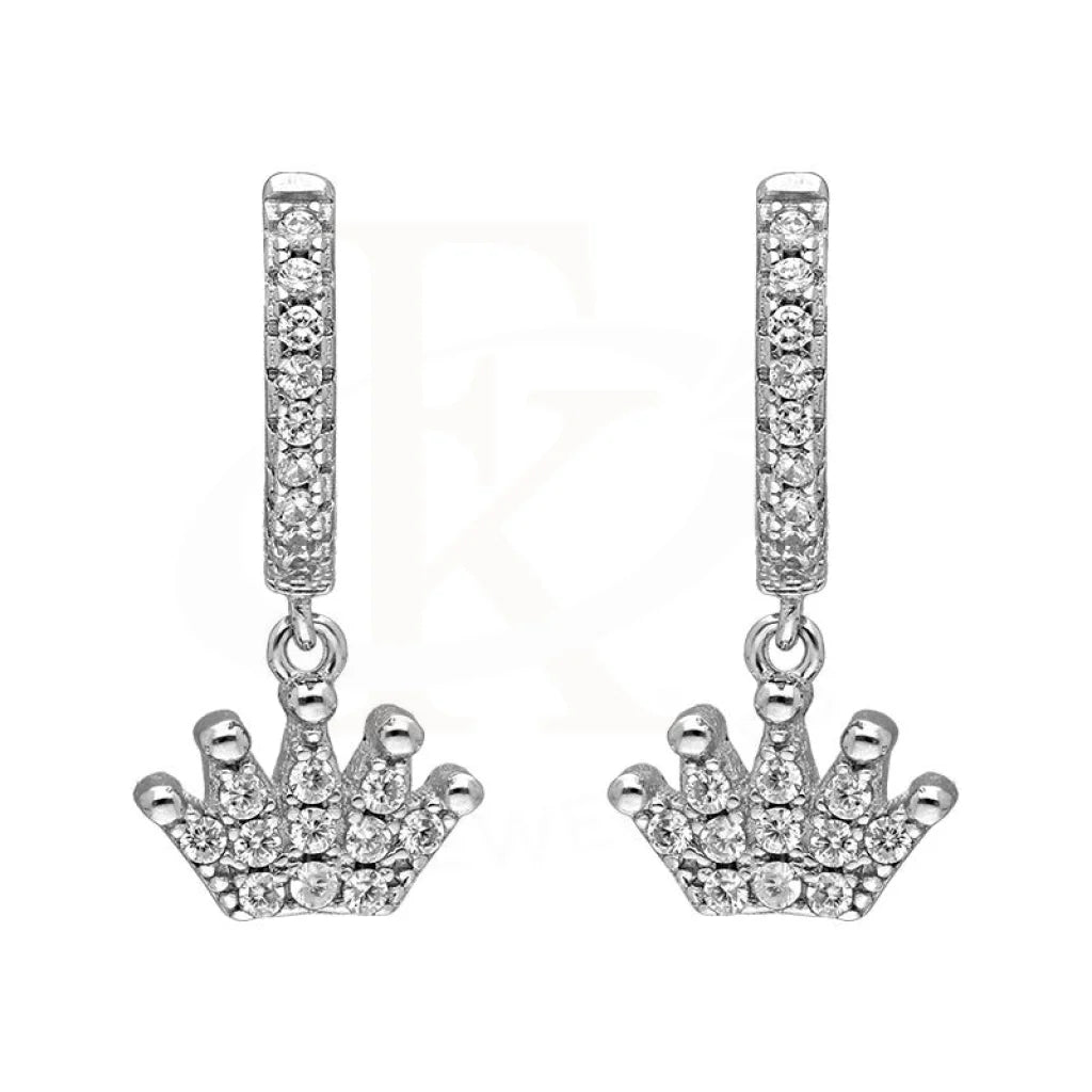 Oversized ring earrings-Sterling Silver 925 Crown Shaped Drop Earrings - FKJERNSL2482