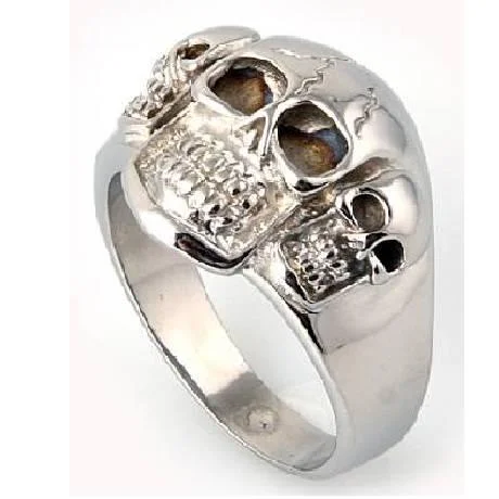 Grain wood rings-Triple Skull Stainless Steel Ring -20mm