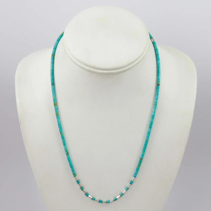 Vertical bar necklaces-Kingman Turquoise Heishi Necklace