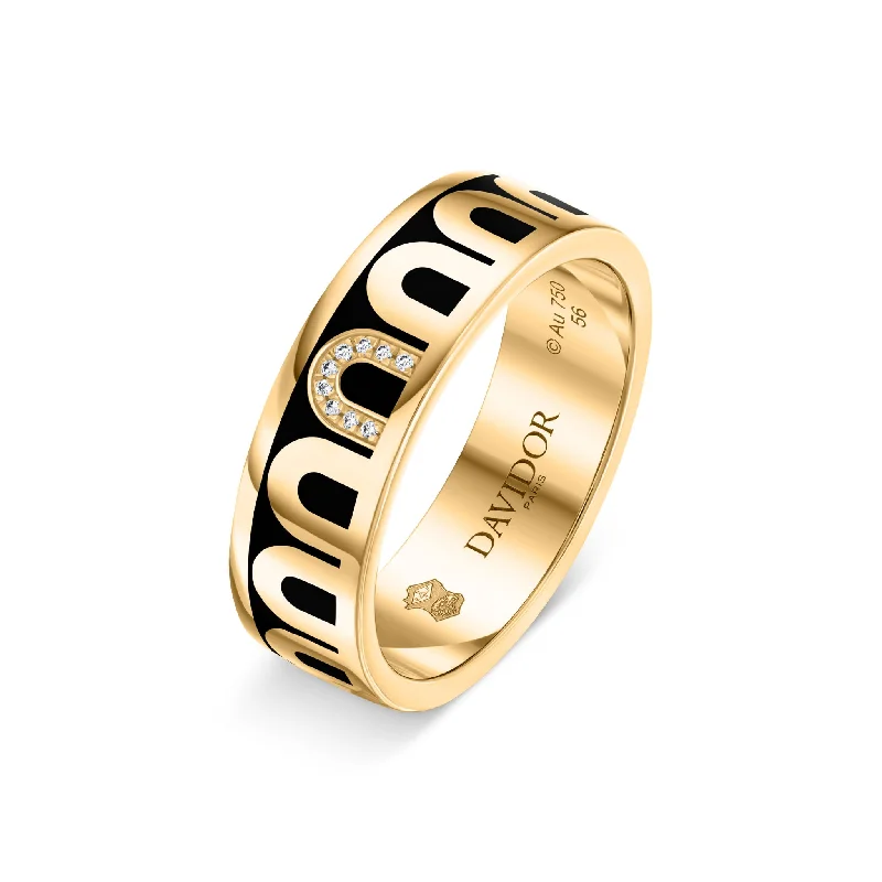 Glowing star rings-L’Arc de DAVIDOR Ring MM, 18k Yellow Gold with Caviar Lacquered Ceramic and Porta Simple Diamonds