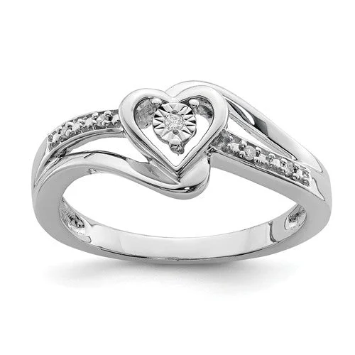 Vintage deco rings-Sterling Silver Genuine Diamond Heart Ring