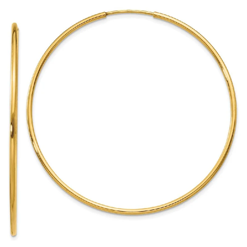 Curved design earrings-1.25mm, 14k Yellow Gold Endless Hoop Earrings, 48mm (1 13/16 Inch)