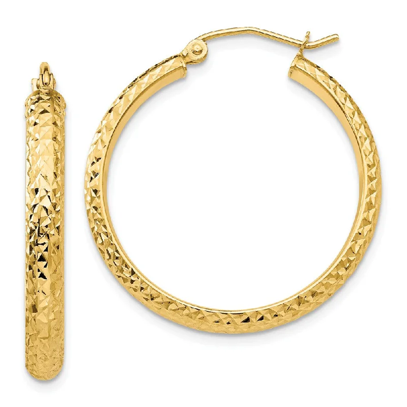 Grand tier earrings-3.5mm, 14k Yellow Gold Diamond-cut Hoops, 28mm (1 1/10 Inch)