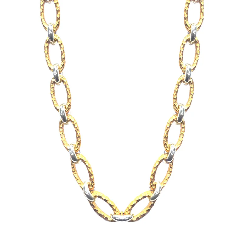 Sleek clasp necklaces-GOLD TWO-TONE RAVELLE HAMMERED CHAIN NECKLACE