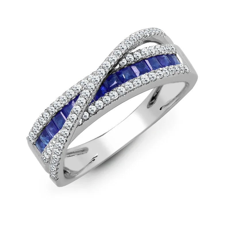 Fine rose rings-18ct White Diamond-0.33ct Sapphire-0.57ct Crossover Ring