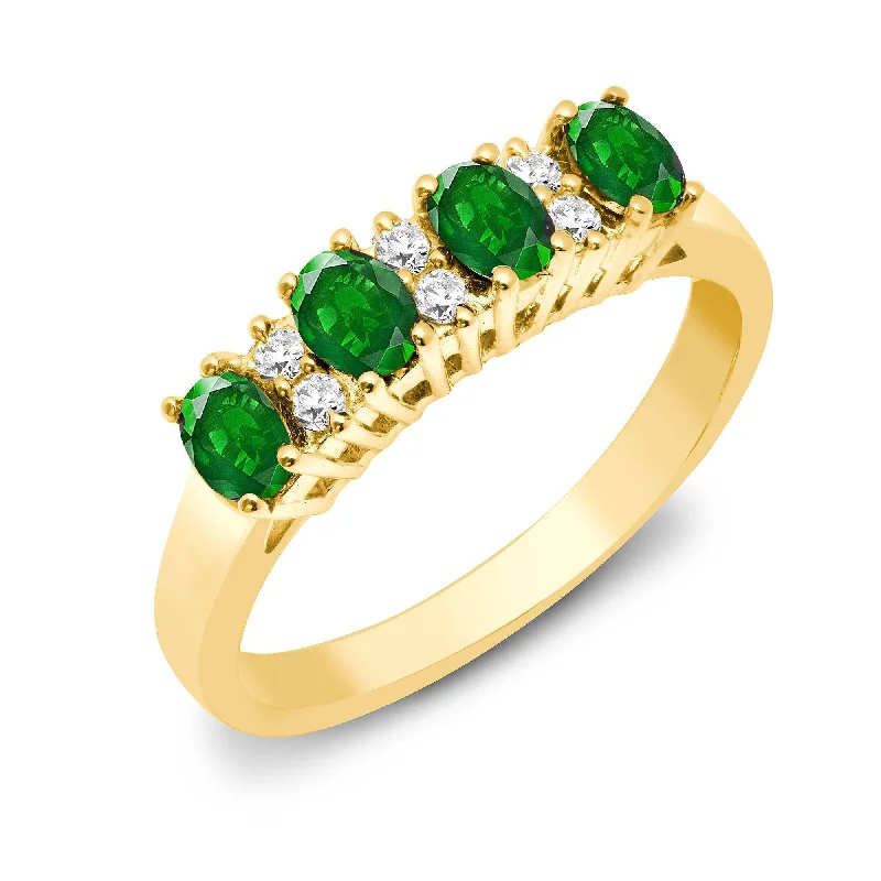 Full moon rings-9ct Yellow Gold Diamond And Emerald Ring