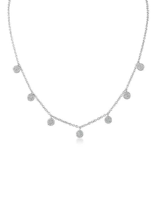 Beach glass necklaces-Pave Disc Station Necklace