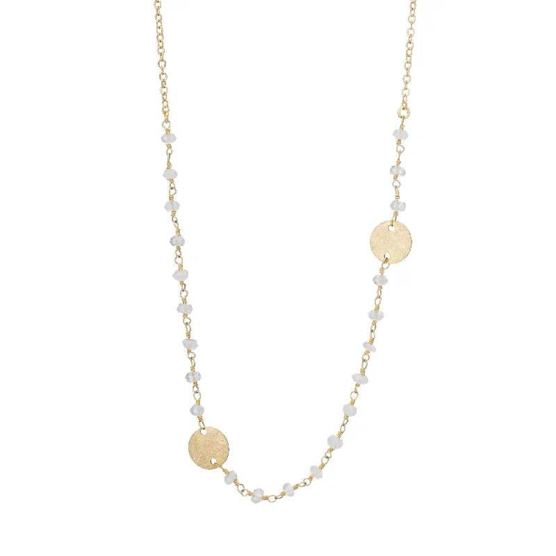 Square pendant necklaces-Gold Disc and Moonstone Rosary Necklace