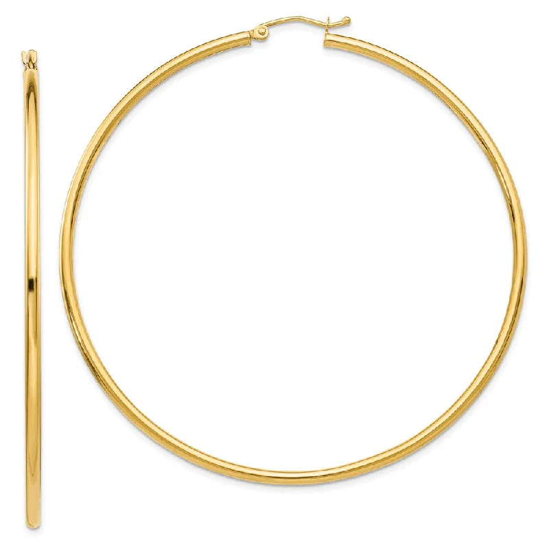 Sleek cuff earrings-2.5mm x 65mm 14k Yellow Gold Classic Round Hoop Earrings