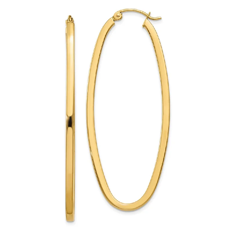 Micro triangle earrings-2mm, 14k Yellow Gold Square Tube Oval Hoop Earrings, 50mm (1 7/8 Inch)