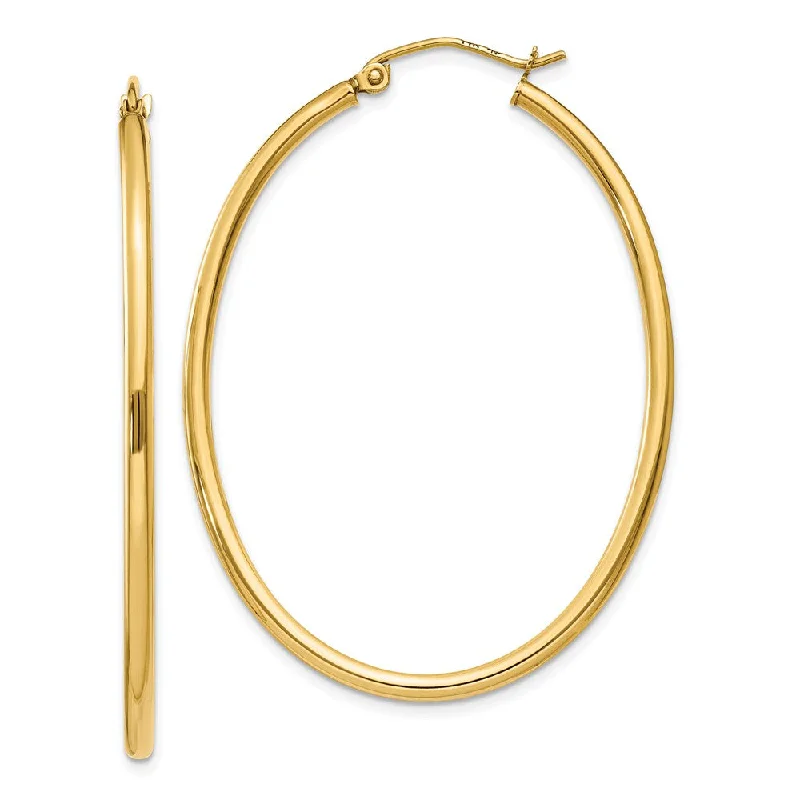 Tiered drop earrings-2mm x 48mm Polished 14k Yellow Gold Classic Oval Hoop Earrings