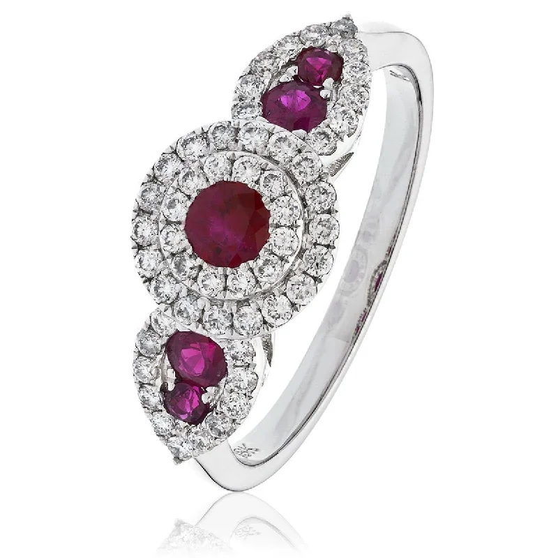 Stretch open rings-Round Brilliant and Pear Ruby Cocktail Ring