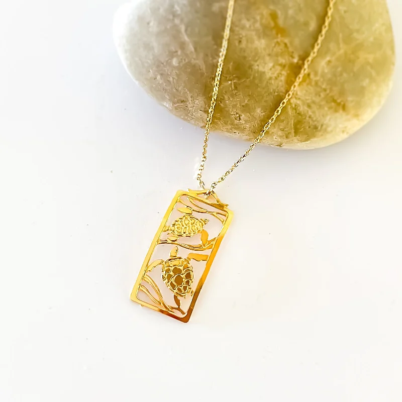 High-end diamond necklaces-Honu Rectangle Turtle Necklace