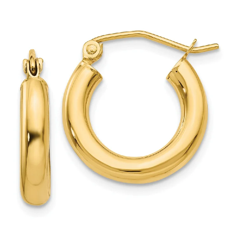 Soft shape earrings-3mm, 14k Yellow Gold Classic Round Hoop Earrings, 15mm (9/16 Inch)