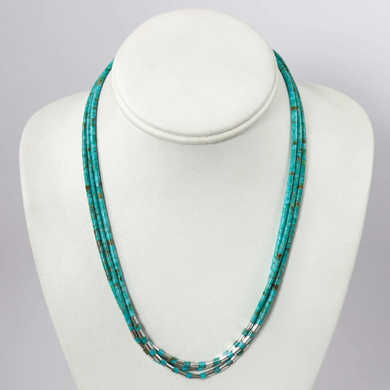 Braided link necklaces-Turquoise and Silver Bead Necklace