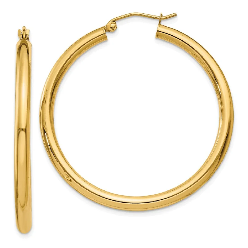 Clean bar earrings-3mm, 14k Yellow Gold Classic Round Hoop Earrings, 40mm (1 1/2 Inch)