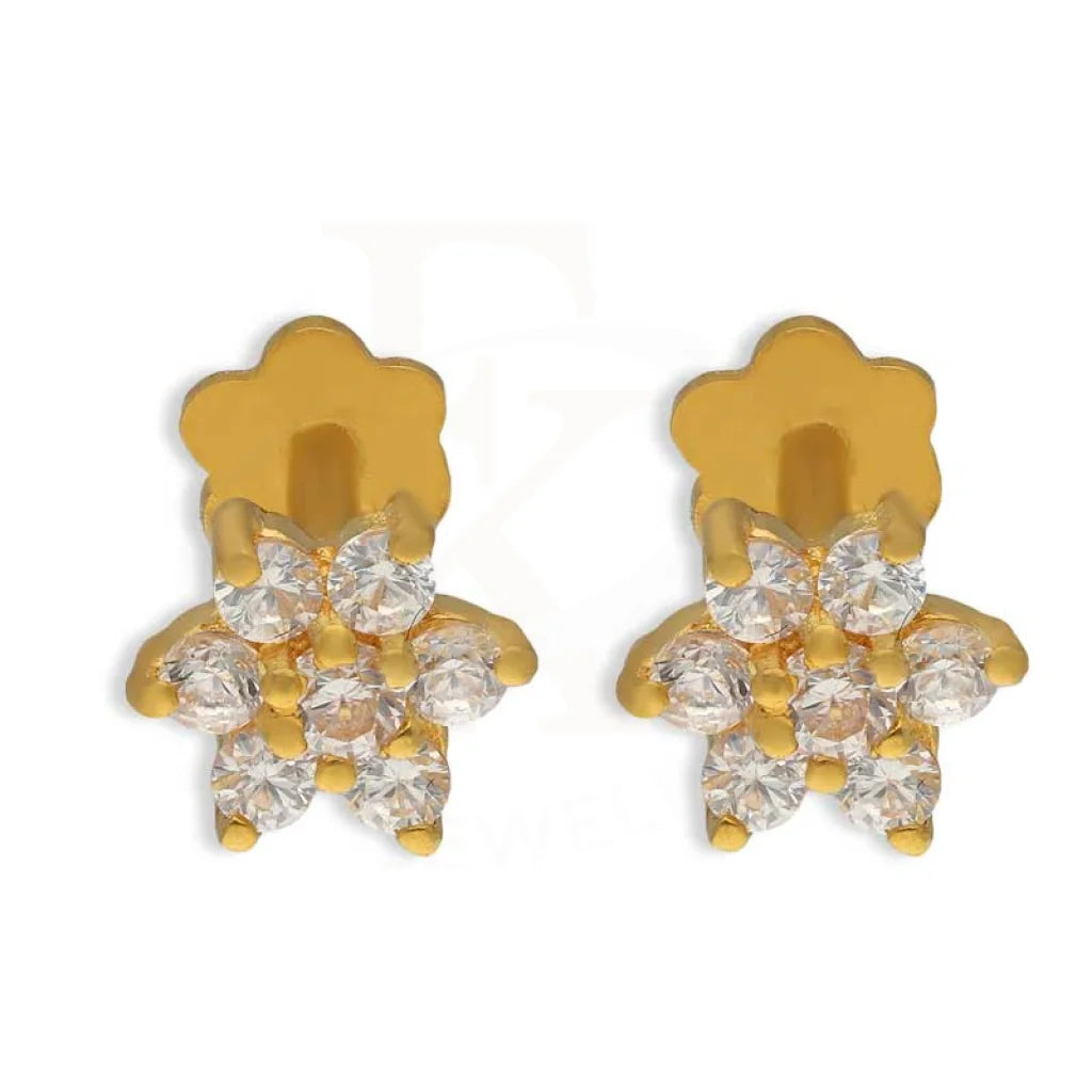 Polished clay earrings-Gold Flower Second Stud Earrings 18KT - FKJERN18K3092