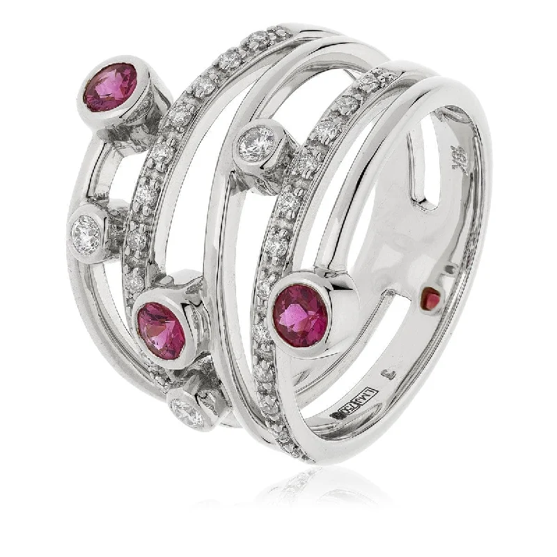 Square design rings-18ct White Gold Ruby and Diamond Cocktail Ring