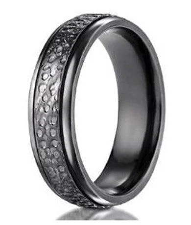 Fine rose rings-7mm Men's Benchmark Black Titanium Hammered Wedding Ring