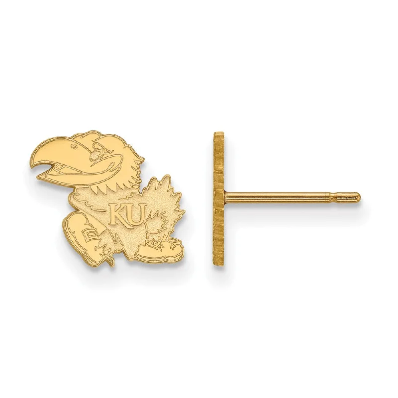 Single dot earrings-14k Yellow Gold University of Kansas XS (Tiny) Mascot Post Earrings