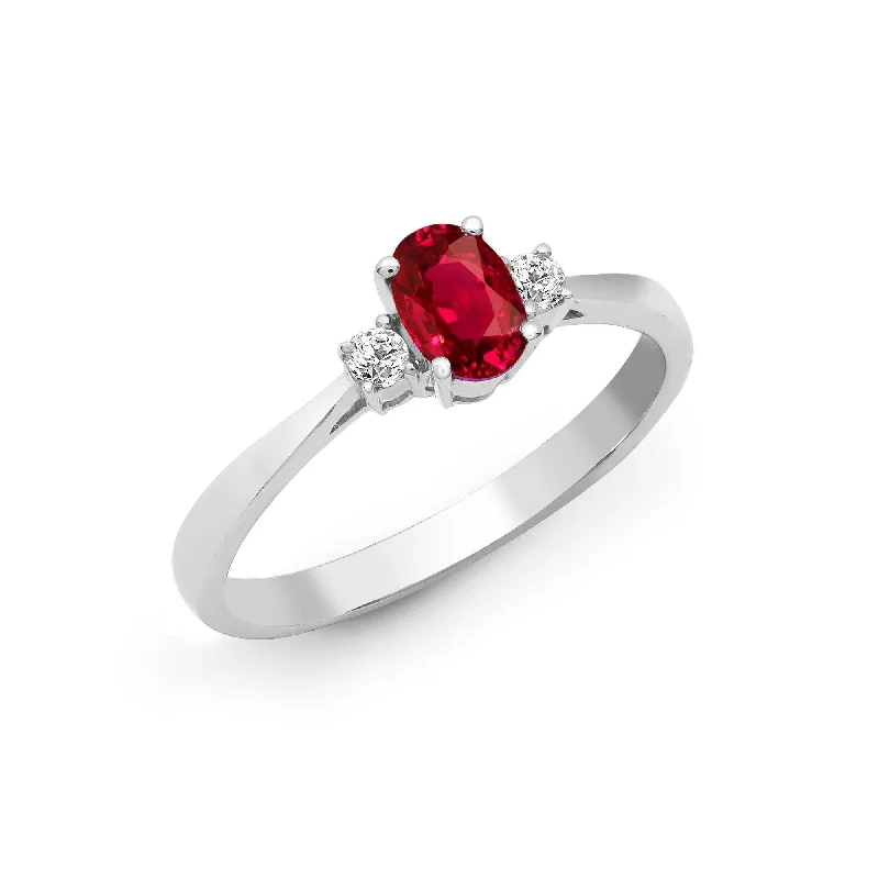 Clean band rings-18ct White Gold Diamond And Ruby And 3 Stone Ring