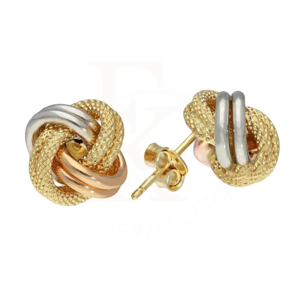 Persian tile earrings-Gold Tri Tone Knot Stud Earrings 18KT - FKJERN18K2797