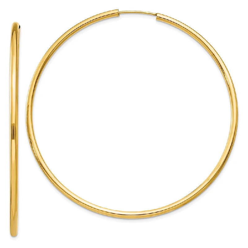 Gatsby deco earrings-2mm x 60mm 14k Yellow Gold Polished Round Endless Hoop Earrings