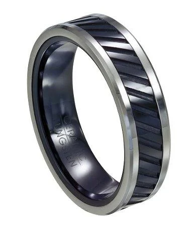 Persian tile rings-Tungsten and Black Ceramic Ring