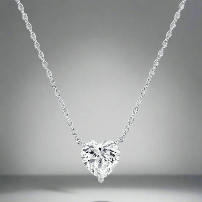 Dove charm necklaces-SS 8MM CZ Heart Necklace