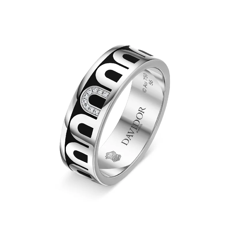 Clear bead rings-L’Arc de DAVIDOR Ring MM, 18k White Gold with Caviar Lacquered Ceramic and Porta Simple Diamonds