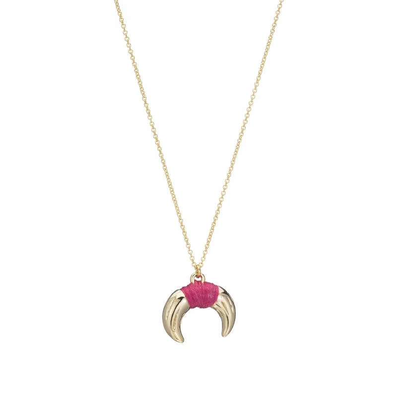 Dual-metal necklaces-Pink Wrapped Horn Necklace