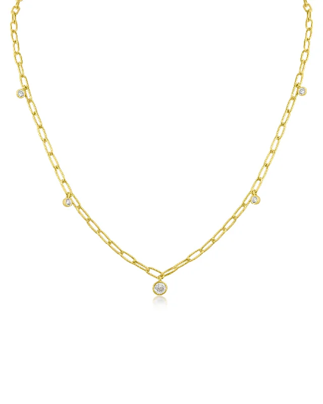 Curved design necklaces-Round CZ Charm Chain Necklace