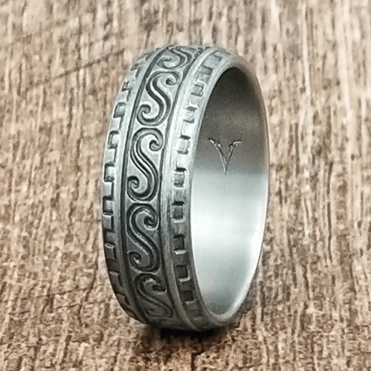 Clean modern rings-Ocean Patterned Titanium Men's Rings - 8mm