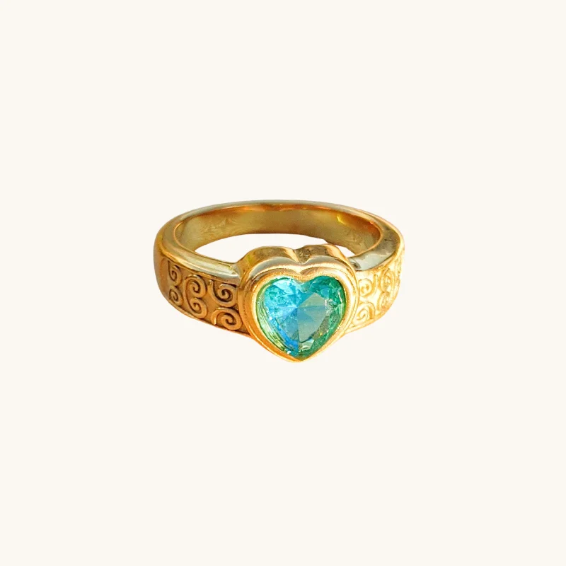 Wave style rings-Ornate Band Blue Heart Ring