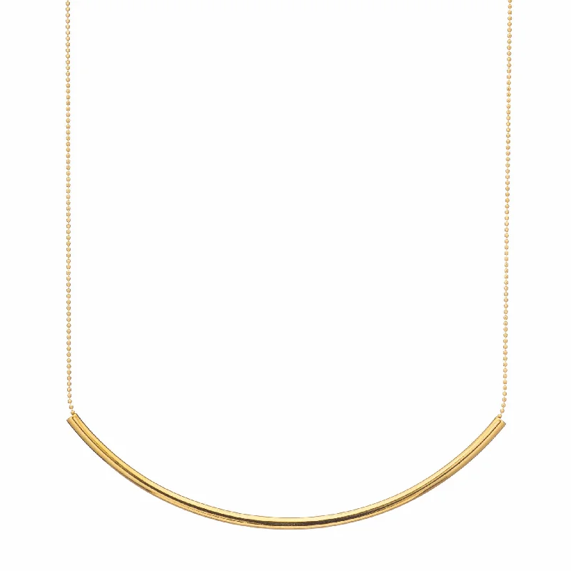 Heavy chain necklaces-Long Gold Curved Bar Necklace