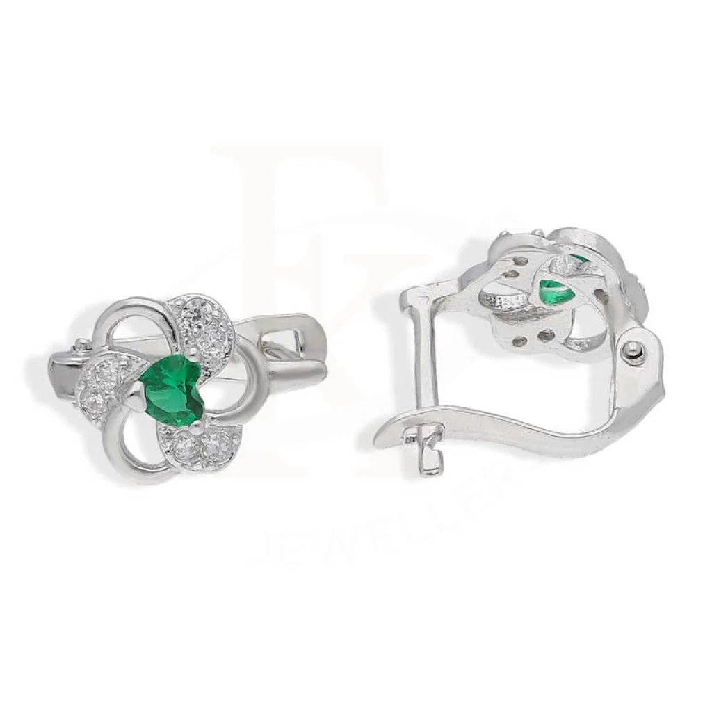 Diamond stud earrings-Sterling Silver 925 Heart Shaped Green Solitaire Clip Earrings - FKJERNSL2876