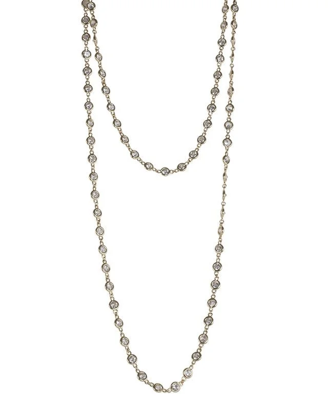 Linked chain necklaces-Double Layered Diamond by the Inch Necklace