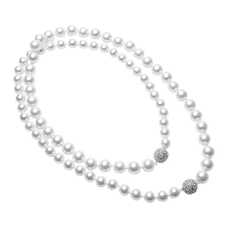 Diamond shape necklaces-Double Pave Clasp Pearl Necklace