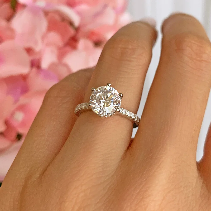 Tiny wing rings-2.25 ctw 6 Prong Round Accented Solitaire Ring - 40% off Final Sale