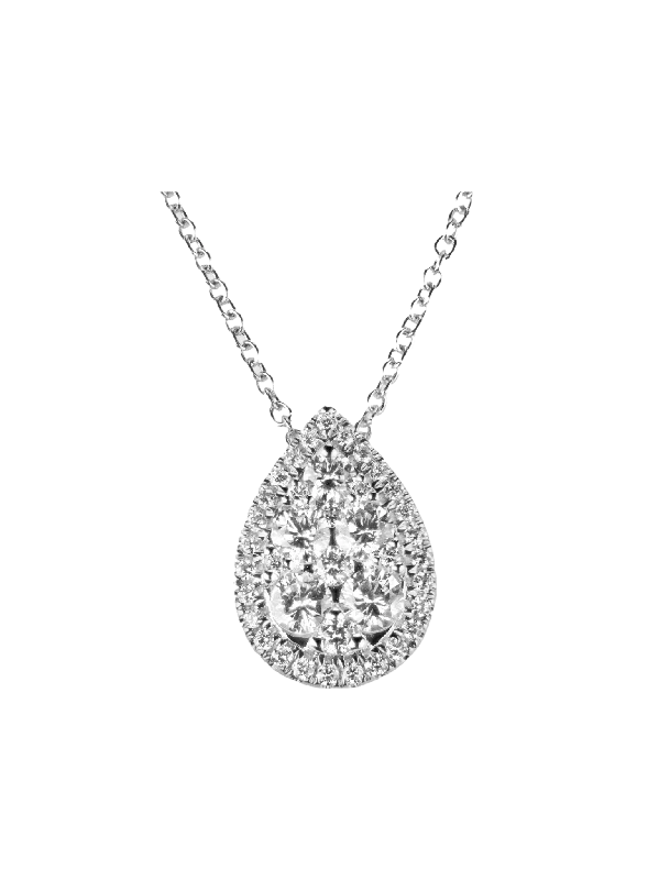 Gem-wrapped necklaces-'Marilyn' Pear Shaped Halo Diamond Necklace, 1.40 CT