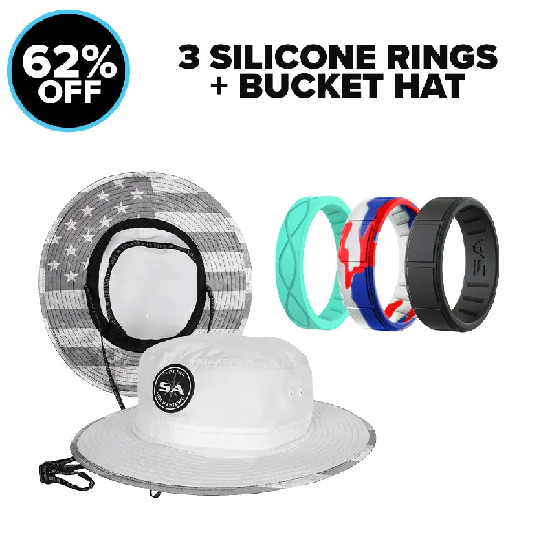 Grand cocktail rings-3 SILICONE RINGS + BUCKET HAT