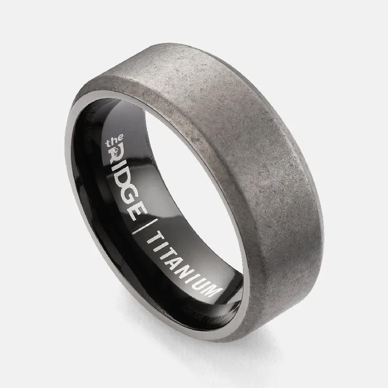 Stamped name rings-Ridge 8mm Beveled Ring Set - Stonewashed Titanium